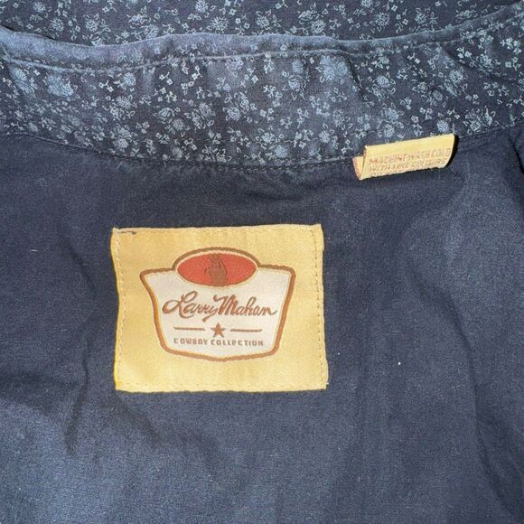 Larry Mahan Western Pearl Snap Shirt Mens L Black Floral Cowboy Rodeo Vintage - Picture 10 of 14